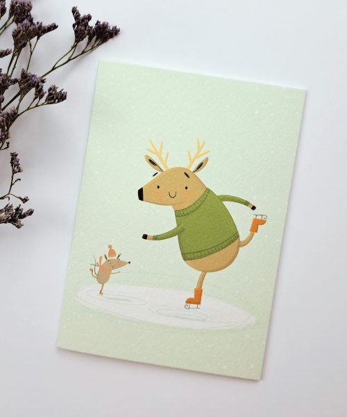 Wenskaart Schaatsend Hert