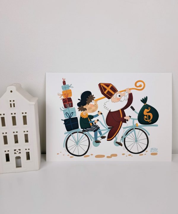 Poster A4 Sint en Piet Fietsen - Afbeelding 2