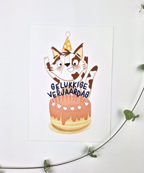 Kaartje Taart Kat "Gelukkige Verjaardag" - Afbeelding 3
