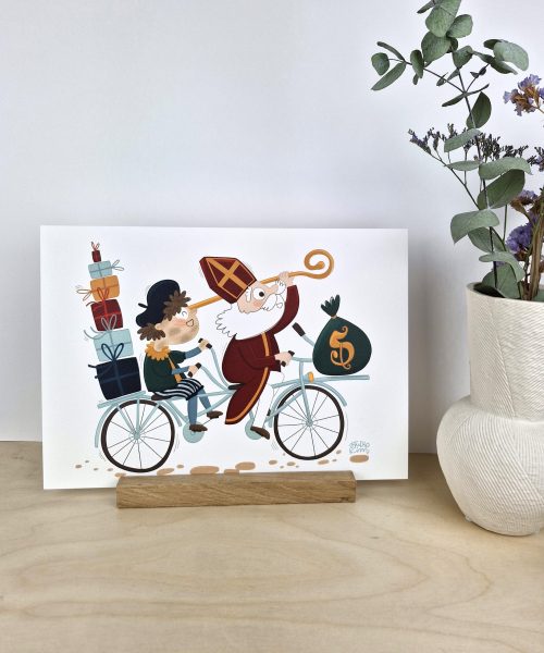 Poster A4 Sint en Piet Fietsen